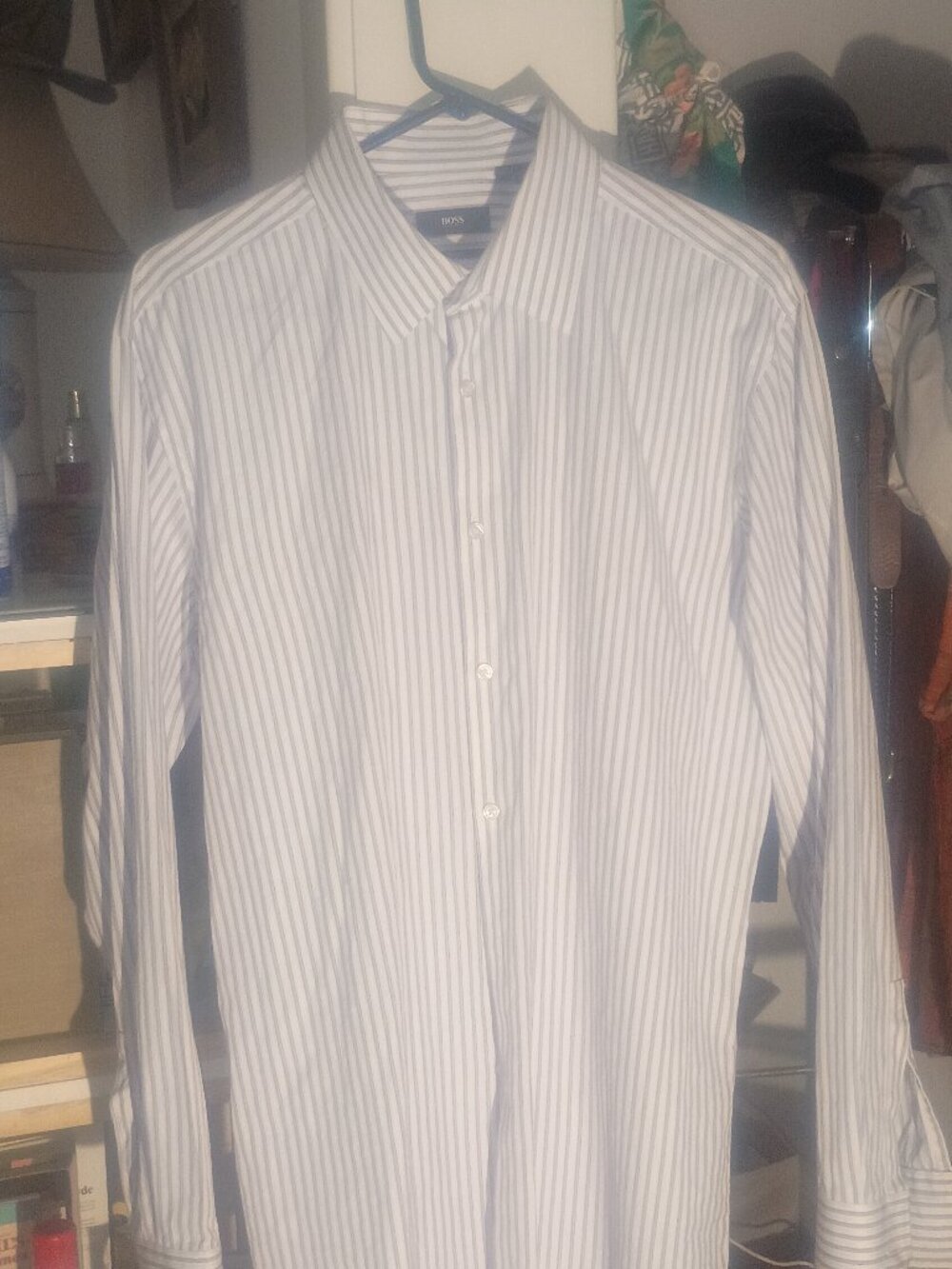 Hugo Boss, Men's. Long Sleeve button Down striped dress shirt. Slim  Fit